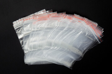 plastic bags for goods, transport bags, air packaging, transparent bag. for storing things. top view . close-up.	
