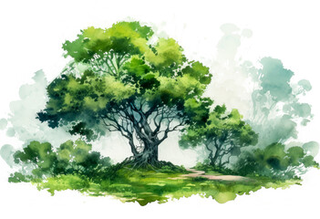 Flat watercolor drawing of the world tree Yggdrasil.
