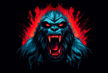 Graphic Angry Gorilla illustration in the style of bold outline, jagged edges.