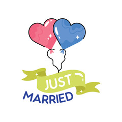 Just married doodle vector outline Sticker. EPS 10 file