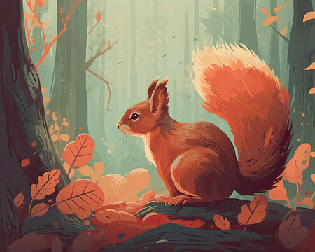 Whimsical Squirrel Illustration for Generative AI Projects
