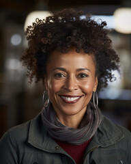 Fototapeta premium Generative ai friendly contemporary black middle age woman smiling confident and reassuring