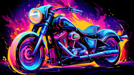 hand drawn steam wave style motorcycle illustration
