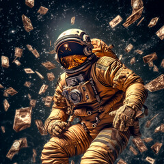 astronaut in space with money created with Generative Ai