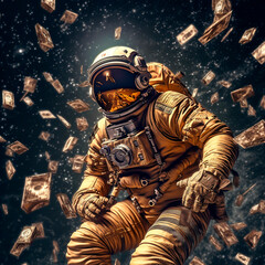 Fototapeta premium astronaut in space with money created with Generative Ai