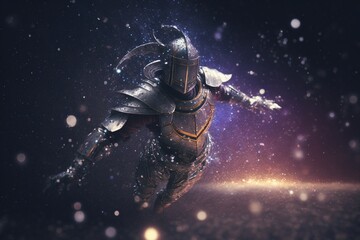 Knight floating in starry outer space, Generative AI