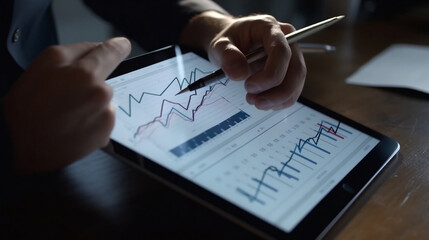 Cost and quality control, business strategy and project management concept. Businessman working on digital tablet computer with quality control growth graph and cost reduction, Generative Ai