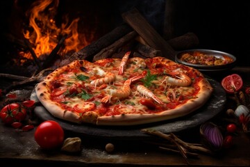 Obraz na płótnie Canvas Salami and Mushroom Pizza Delight. Generative AI