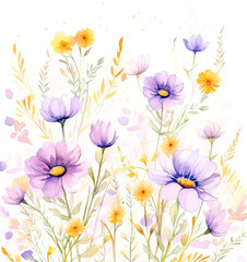Fototapeta na wymiar Watercolor seamless pattern watercolor floral border, in the style of pastel on white background.