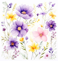 Watercolor seamless pattern watercolor floral border, in the style of pastel on white background.