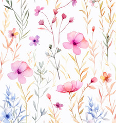 Watercolor seamless pattern watercolor floral border, in the style of pastel on white background.