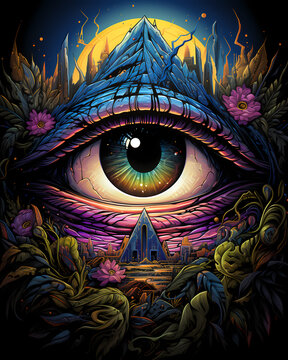 triangle eye  tshirt tattoo design dark art illustration