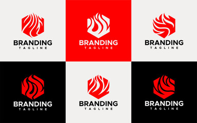 Simple hexagonal fire smoke logo design set