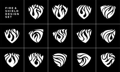 Modern abstract shield fire logo design set