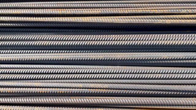 A set of reinforced steel. metal, iron background. Steel armature. Gray new metal fittings. The bars of reinforcement.