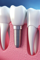 Dental implantation teeth with implant screw. - obrazy, fototapety, plakaty