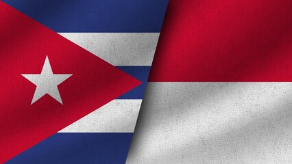 Monaco and Cuba Realistic Two Flags Together, 3D Illustration