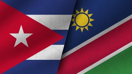 Namibia and Cuba Realistic Two Flags Together, 3D Illustration