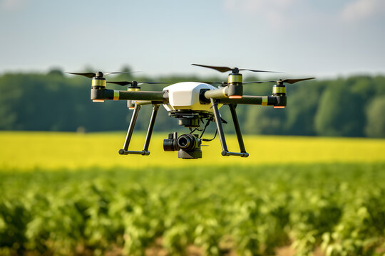 Drone flying over fields
