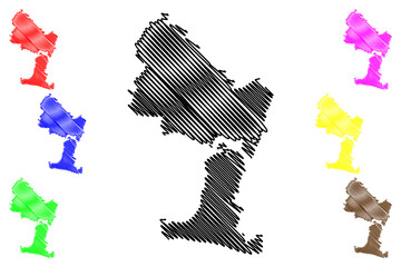 Havant Non-metropolitan district, Borough (United Kingdom of Great Britain and Northern Ireland, ceremonial county Hampshire or Hants, England) map vector, scribble sketch Havant and Waterloo map