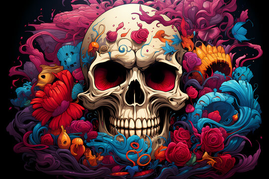 Skull smile tshirt design dark art illustration