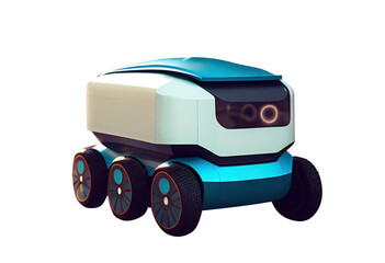 Autonomous delivery robot isolated on transparent background. Generative Ai