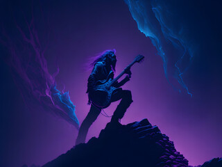 shadow of a rock guitarist with a colorful background