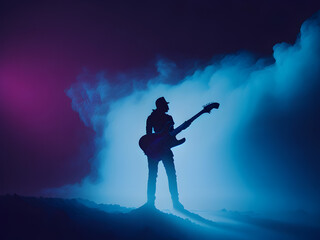 shadow of a rock guitarist with a colorful background