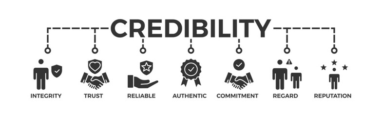 Credibility banner web icon vector illustration concept with icon of integrity, trust, reliable, authentic, commitment, regard, and reputation