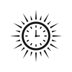Summer Time Line Icon. Sun Clock Linear Pictogram. Morning Sunshine, Summertime Alarm Outline Symbol. Sunrise and Sunset Hours Sign. Isolated Vector Illustration