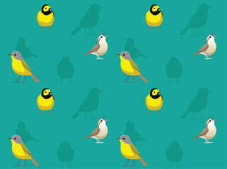 Fototapeta na wymiar Bird Hooded Warbler Cute Cartoon Seamless Wallpaper Background