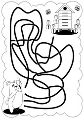 children's educational game. A children's puzzle. Children's maze. Colorful cartoon characters. Funny vector illustration. Isolated on a white background. coloring book. bear and honey