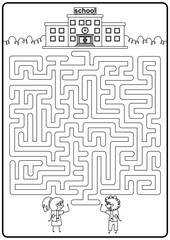 children's educational game. A children's puzzle. Children's maze. Colorful cartoon characters. Funny vector illustration. Isolated on a white background. coloring book. school and students.