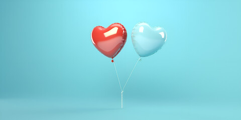 Obraz na płótnie Canvas heart balloon color background, Red and Blue heart balloon on blue background, generative Ai