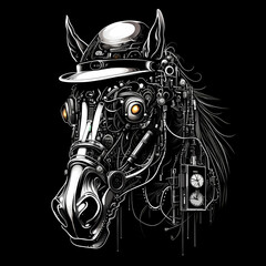 horse wearing steampunk hat and google glasses