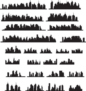set of silhouettes of cities skyline