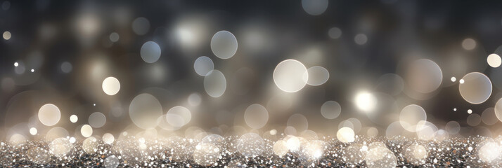 Banner. Abstract silver background with bokeh and sparkles. AI generative.