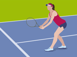 The girl tennis player plays tennis on the court. Sport girls. Tennis banner. Vector illustration