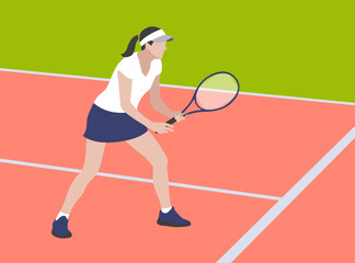The girl tennis player plays tennis on the court. Sport girls. Tennis banner. Vector illustration