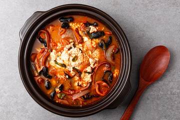 Jjambbong soft tofu with soft tofu in jjambbong soup with seafood
