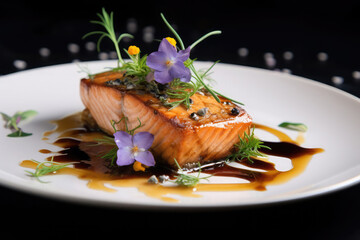 sear salmon fillet with spice and salt background