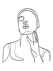 Continuous one line drawing of beautiful black woman. Vector illustration.