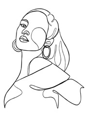 Continuous one line drawing of beautiful black woman. Vector illustration.