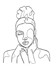 Continuous one line drawing of beautiful black woman. Vector illustration.