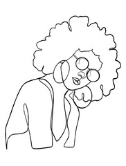 Continuous one line drawing of beautiful black woman. Vector illustration.