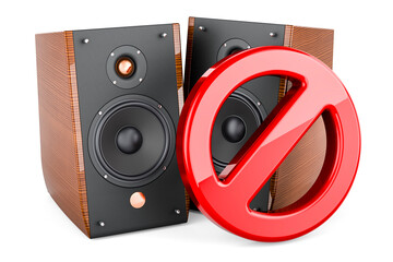 Fototapeta premium Musical Speakers with prohibition sign. 3D rendering