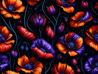 Flowers seamless pattern background, vintage style illustration.