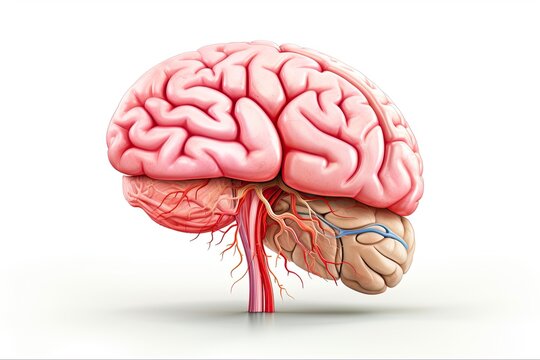 Anatomy Art: Real Half Brain Clip Art with Cerebral and Cerebellum on White Background. Generative AI