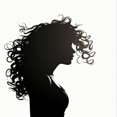 Curly Hair Silhouette of an Attractive Woman in Fashionable Coiffure. Lady Avatar with Head in Profile View. Generative AI