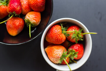 Fresh strawberry in bowl top view organic vitamin fruit